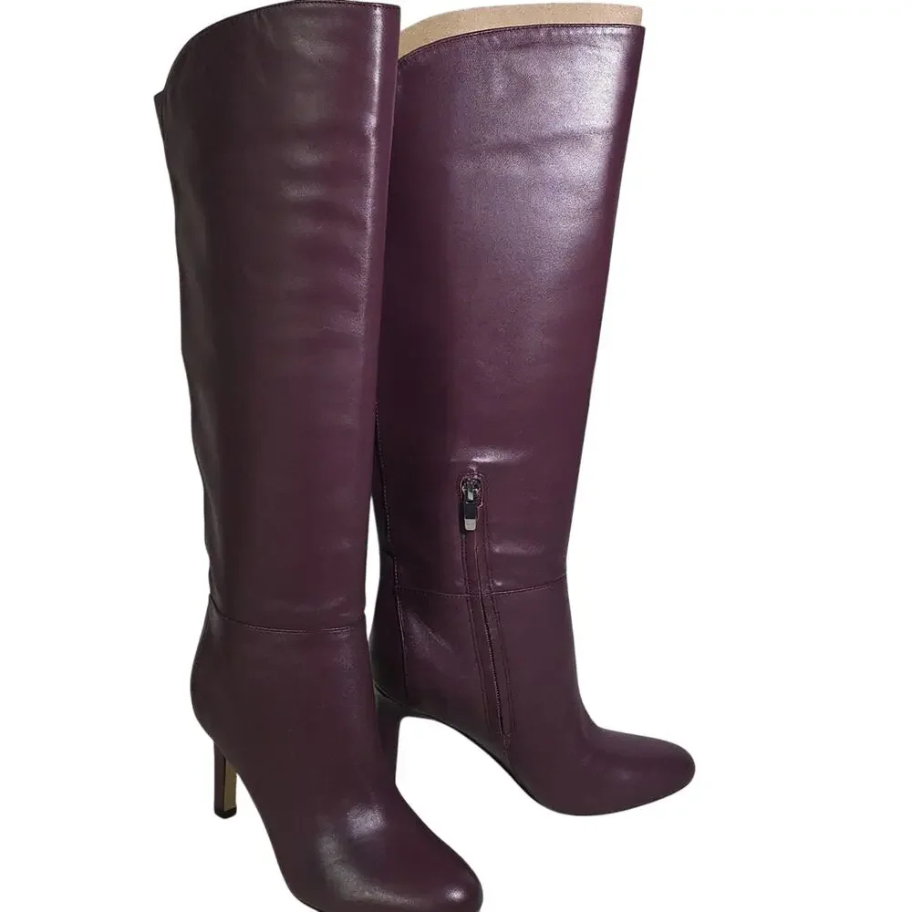 Nine West Sancha Dark Red Leather Knee High Boots Womens Size 5.5 NEW